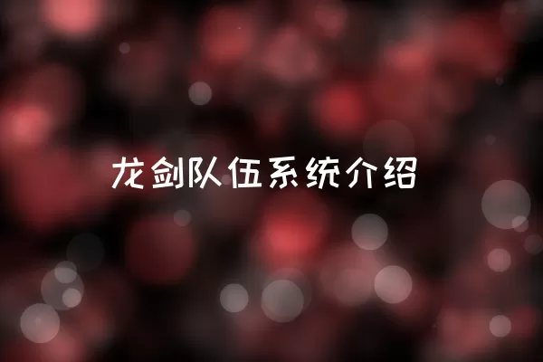 龙剑队伍系统介绍