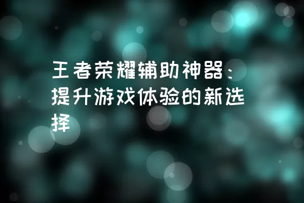 王者荣耀辅助神器：提升游戏体验的新选择