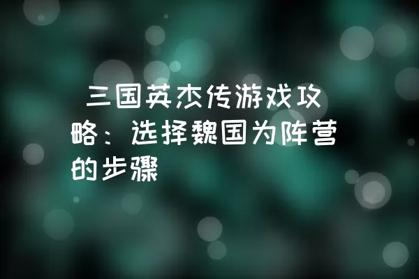  三国英杰传游戏攻略：选择魏国为阵营的步骤